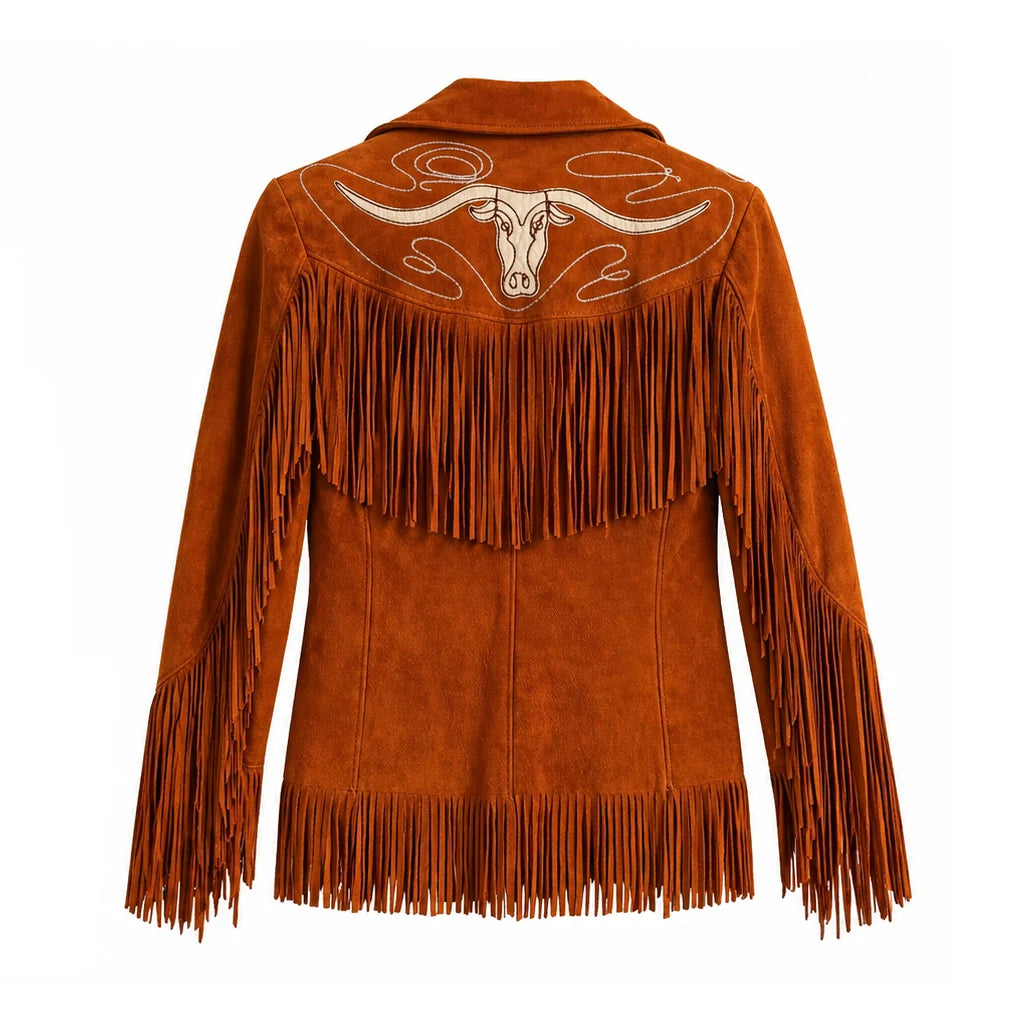 Aya Cash Brown Fringe Suede Jacket