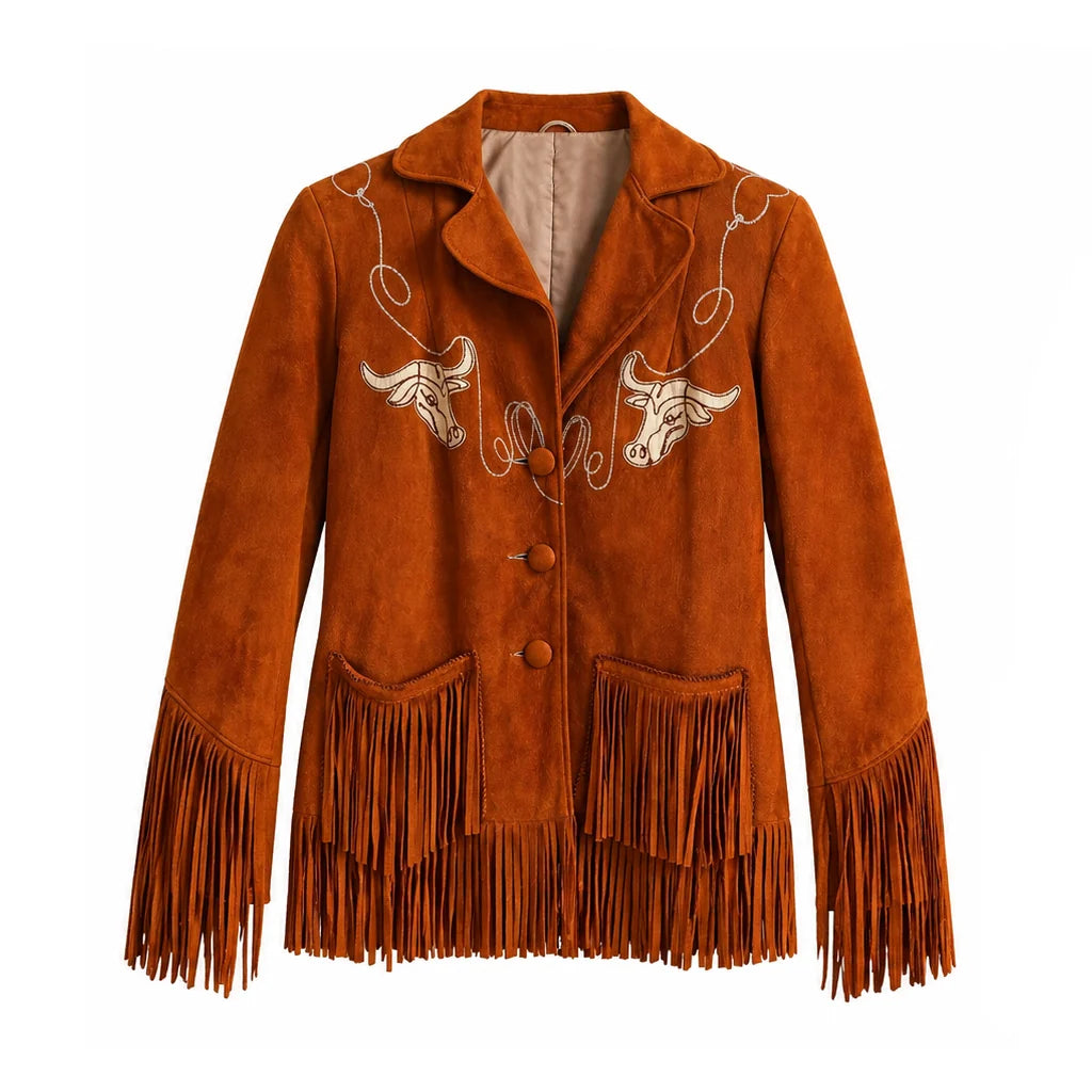 Aya Cash Brown Fringe Suede Jacket