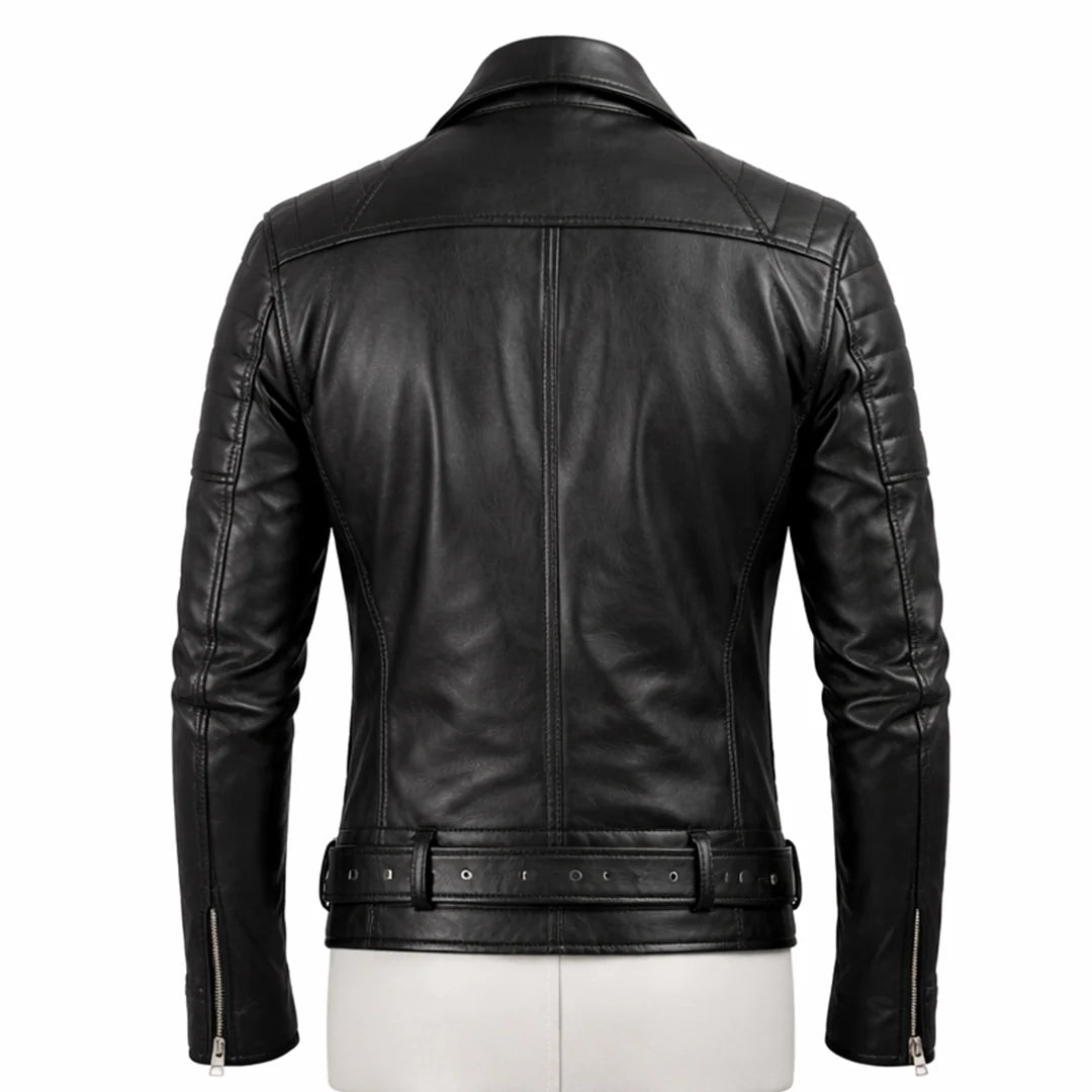 Men Quilted Black Leather Jacket