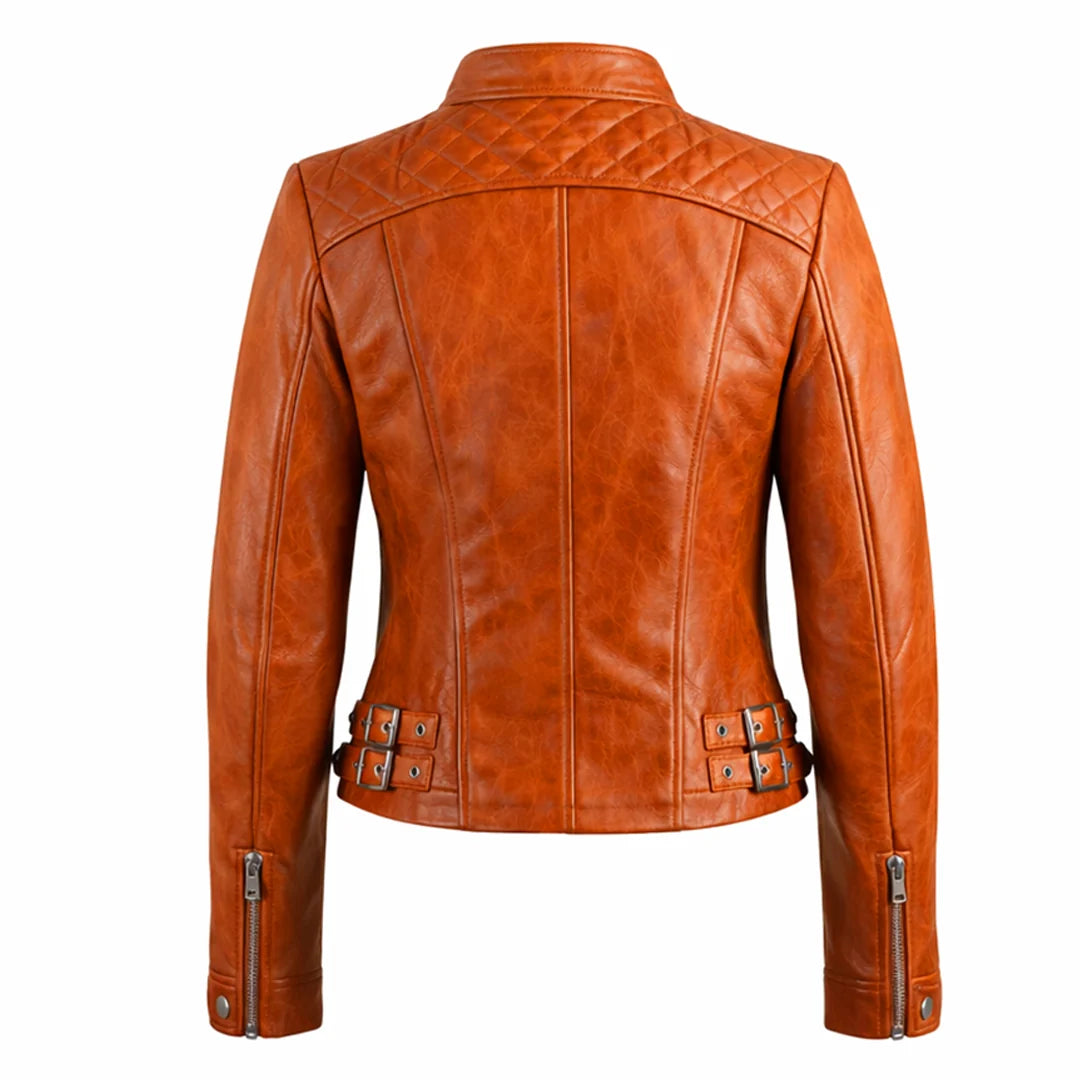Motorcycle Quilted Brown Leather Jacket