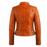 Motorcycle Quilted Brown Leather Jacket