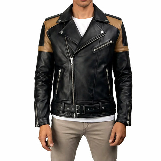 Cafe Racer Striped Leather Jacket