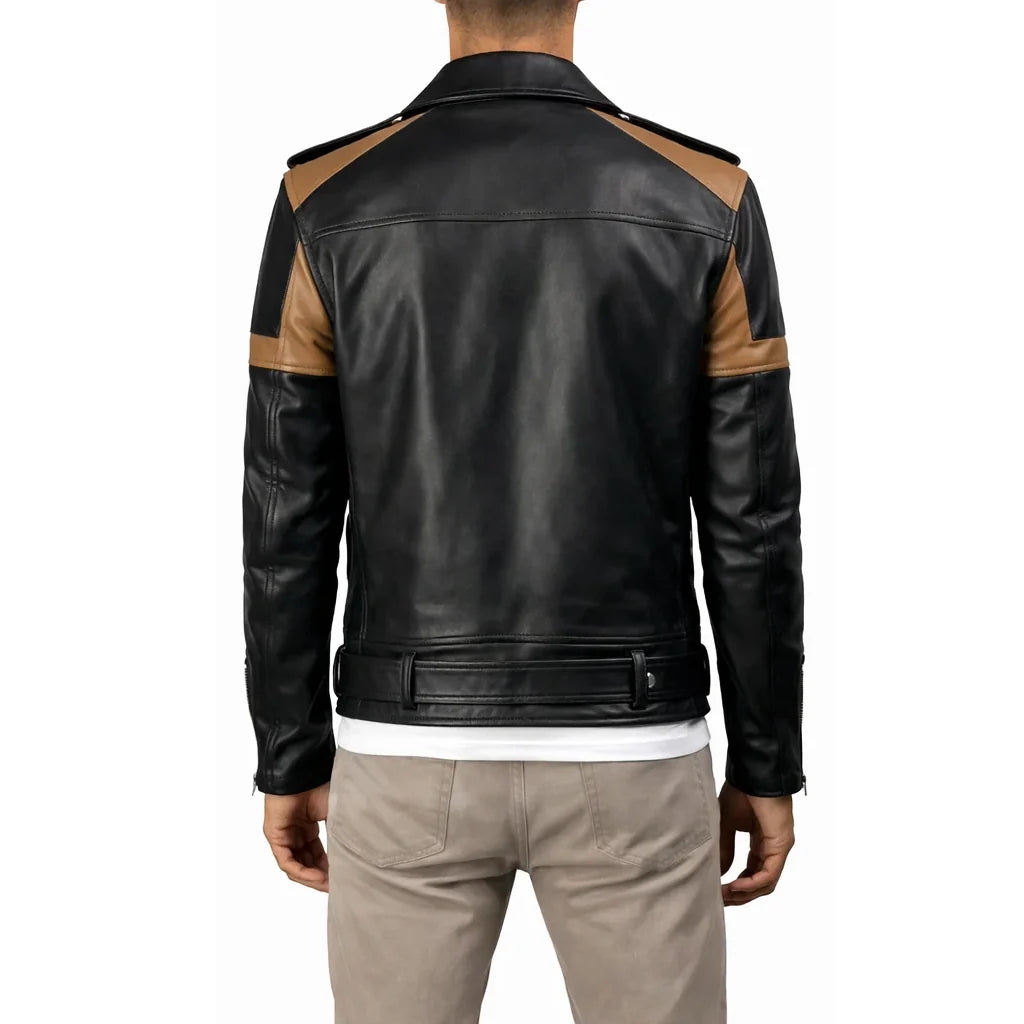 Cafe Racer Striped Leather Jacket