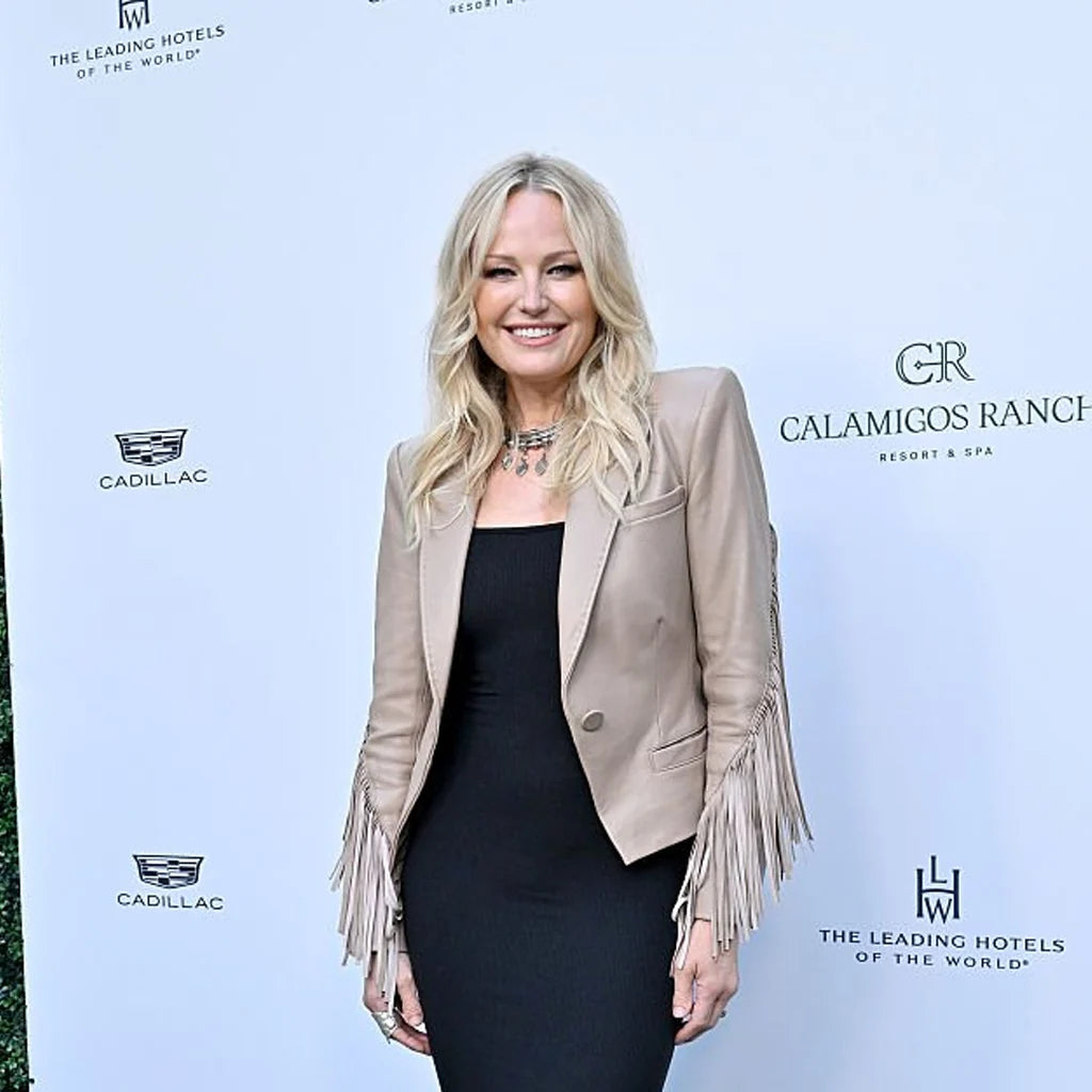 Calamigos Ranch Celebration Malin Akerman Leather Blazer