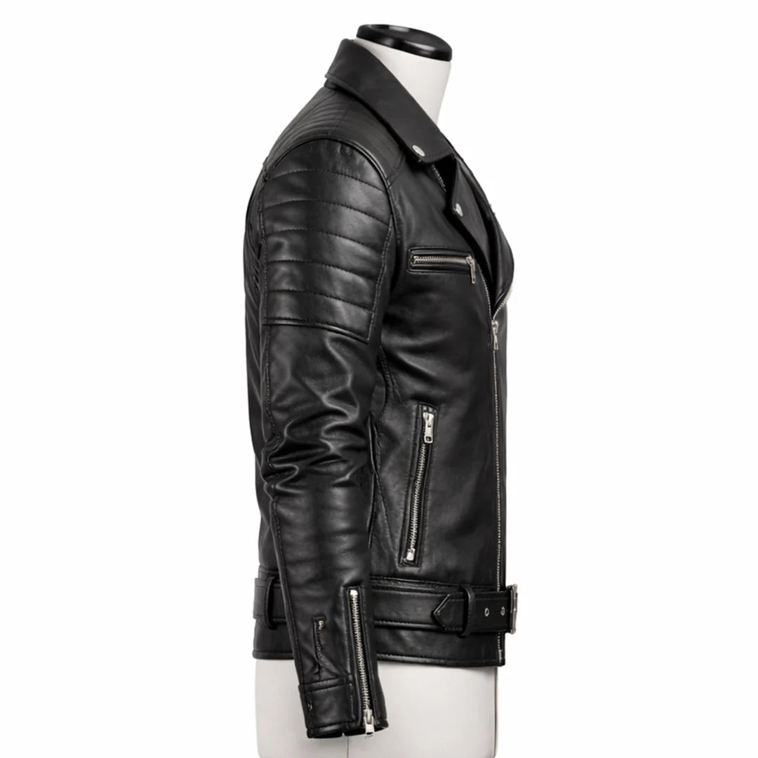 Men Quilted Black Leather Jacket