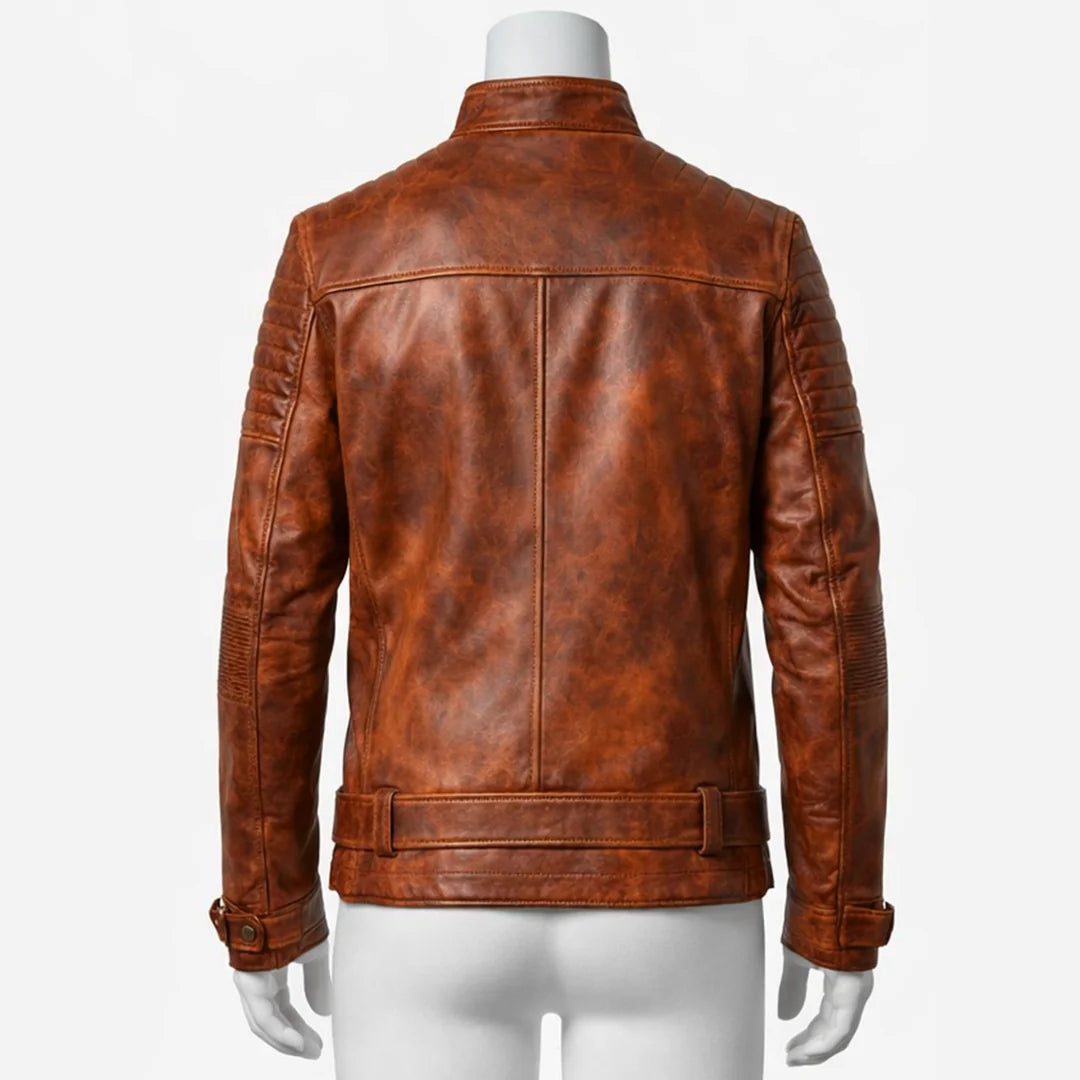 Men Distressed Brown Leather Jacket