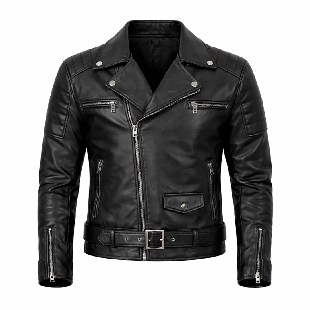 Men Quilted Black Leather Jacket