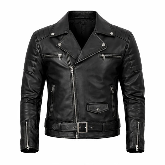 Men Quilted Black Leather Jacket