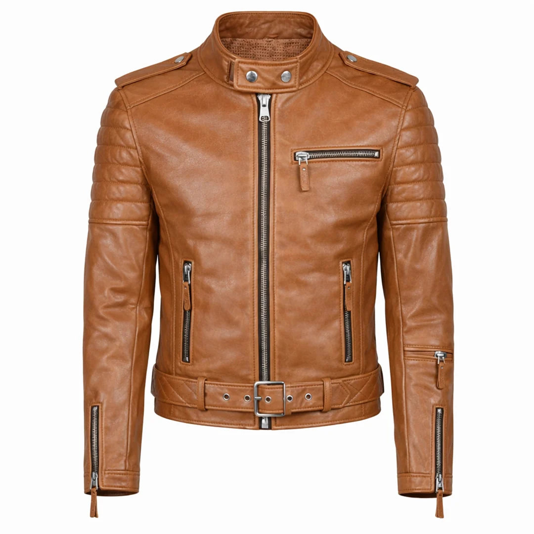 Mens Moto Biker Leather Jacket