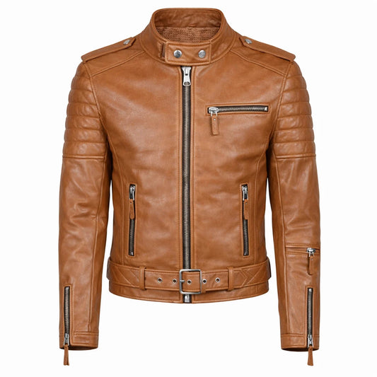 Mens Moto Biker Leather Jacket
