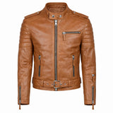 Mens Moto Biker Leather Jacket