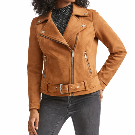 Motorcycle Brown Suede Leather jacket