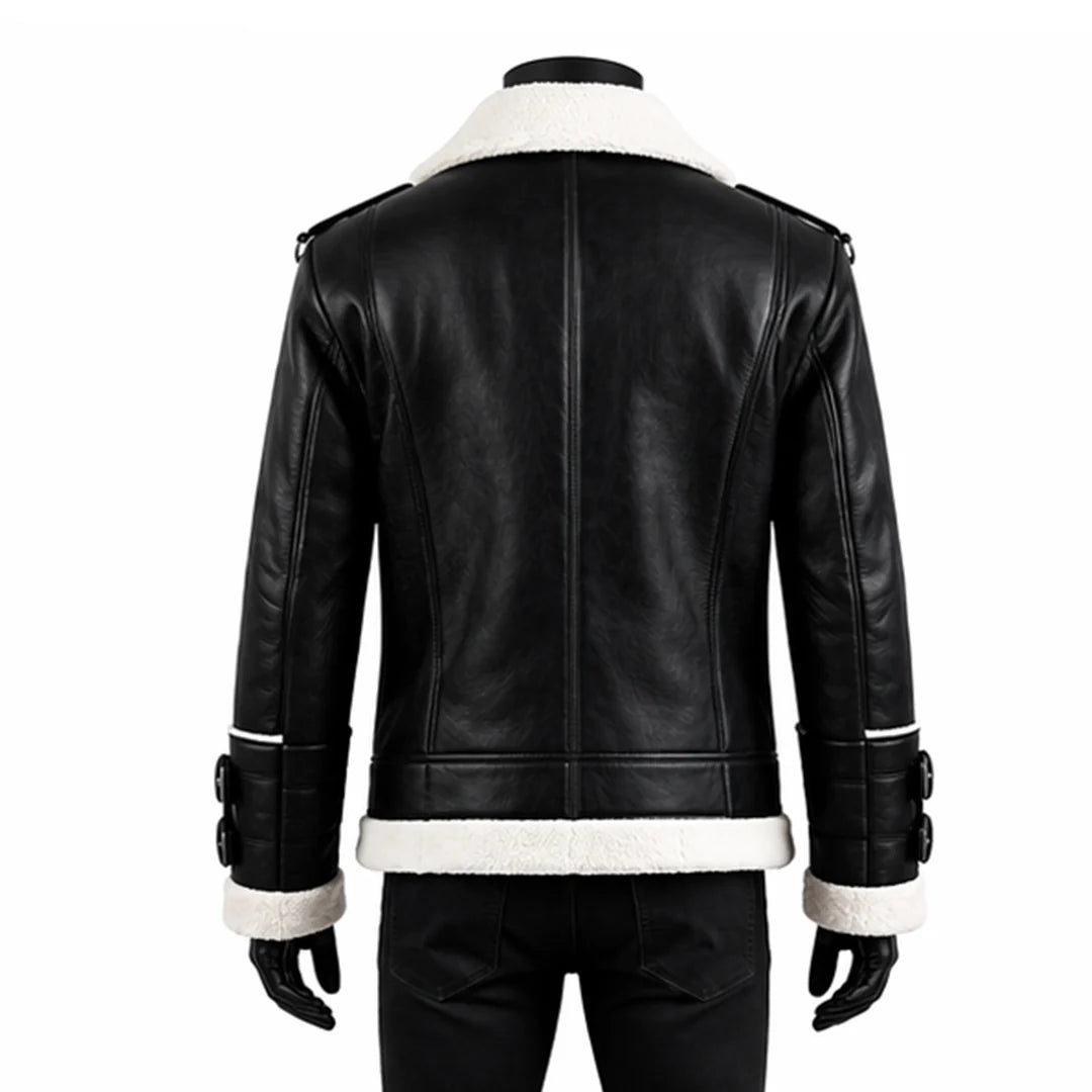 Motorcycle Shearling Black Leather Jacket