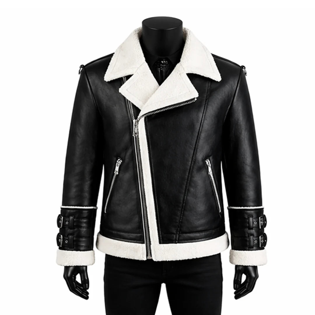 Motorcycle Shearling Black Leather Jacket