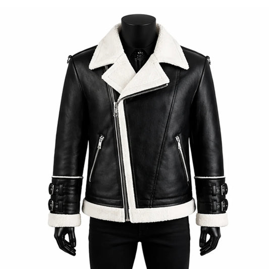 Motorcycle Shearling Black Leather Jacket