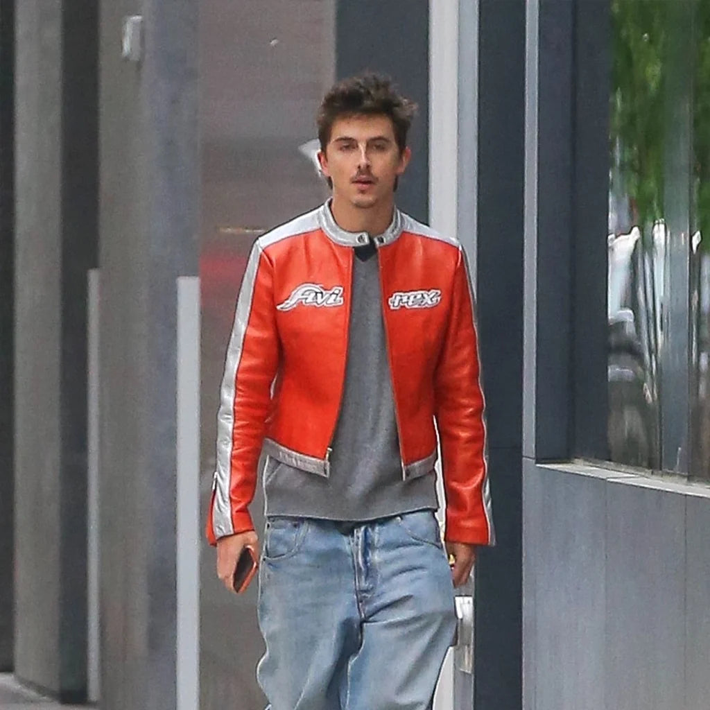 Basketball Match Timothee Chalamet Orange Jacket