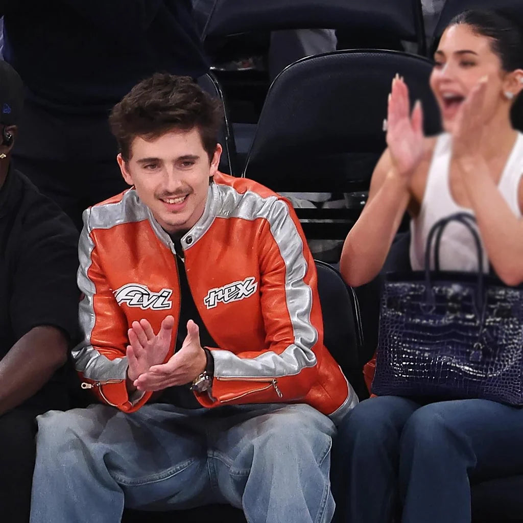 Basketball Match Timothee Chalamet Orange Jacket