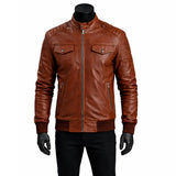 Plain Bomber Brown Leather Jacket