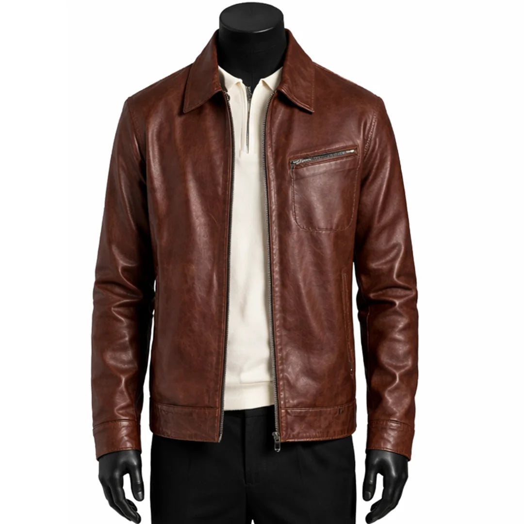 Shirt Style Brown Leather Jacket