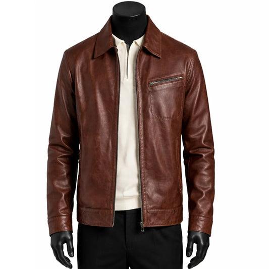 Shirt Style Brown Leather Jacket