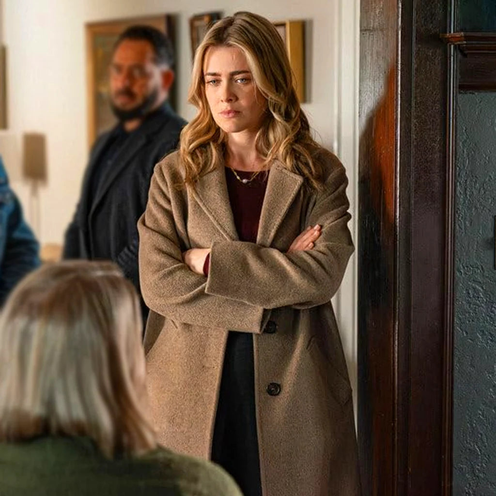 The Hunting Party Season 02 Melissa Roxburgh Brown Coat