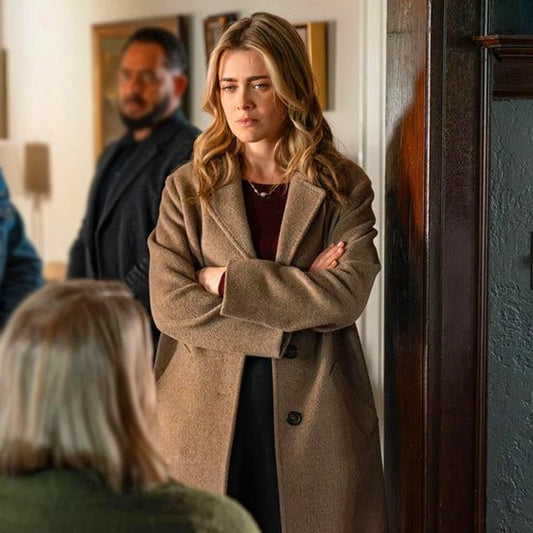 The Hunting Party Season 02 Melissa Roxburgh Brown Coat