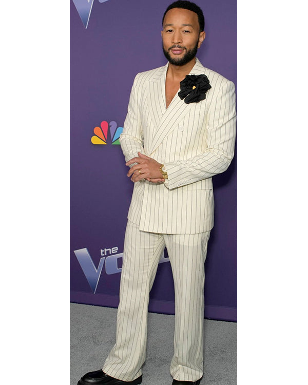 The Voice S25 White Pinstripe Suit