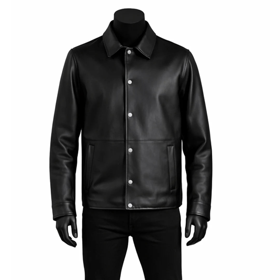 Vintage Shirt Style Black Leather Jacket