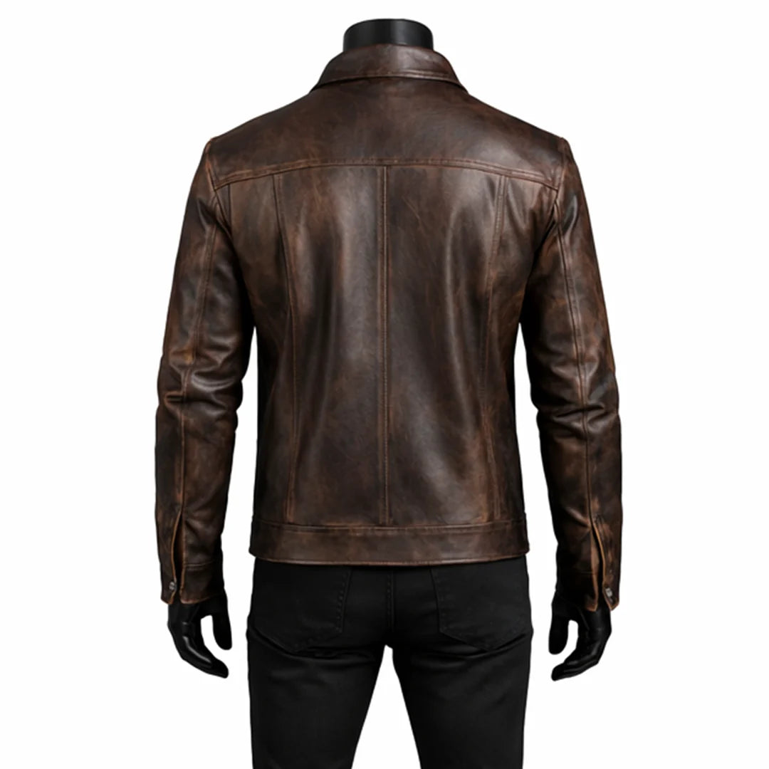 Vintage Motorcycle Waxed Brown Leather Jacket