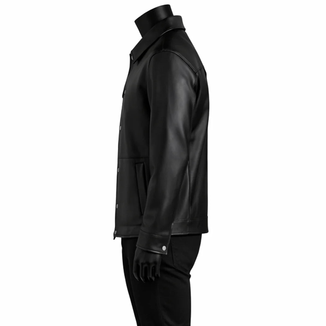Vintage Shirt Style Black Leather Jacket