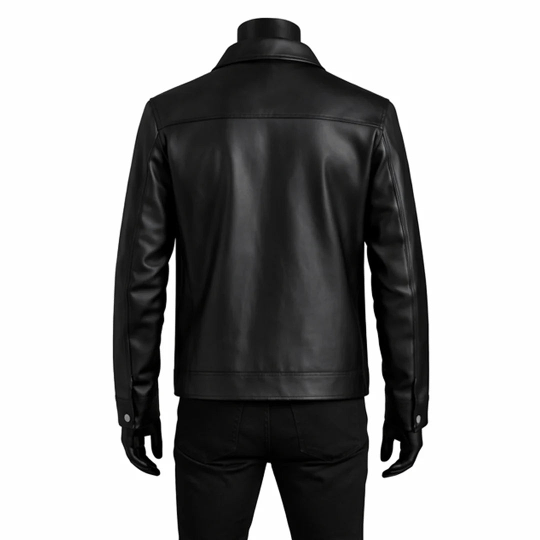 Vintage Shirt Style Black Leather Jacket