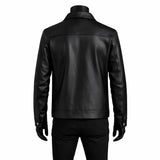 Vintage Shirt Style Black Leather Jacket