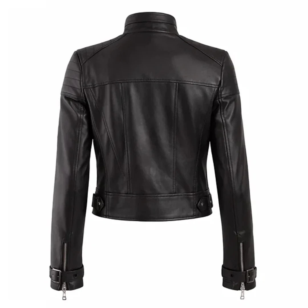 Women Biker Brown Leather Jacket