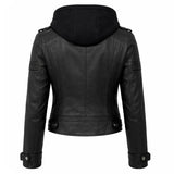 Women Black Hooded Leather Jacket