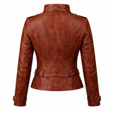 Women Racer Brown Leather Jacket