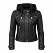 Women Black Hooded Leather Jacket
