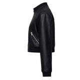 Women Black Collarless Leather Jacket
