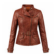 Women Racer Brown Leather Jacket