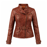 Women Racer Brown Leather Jacket