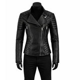 Women Racer Slim Fit Black Leather Jacket