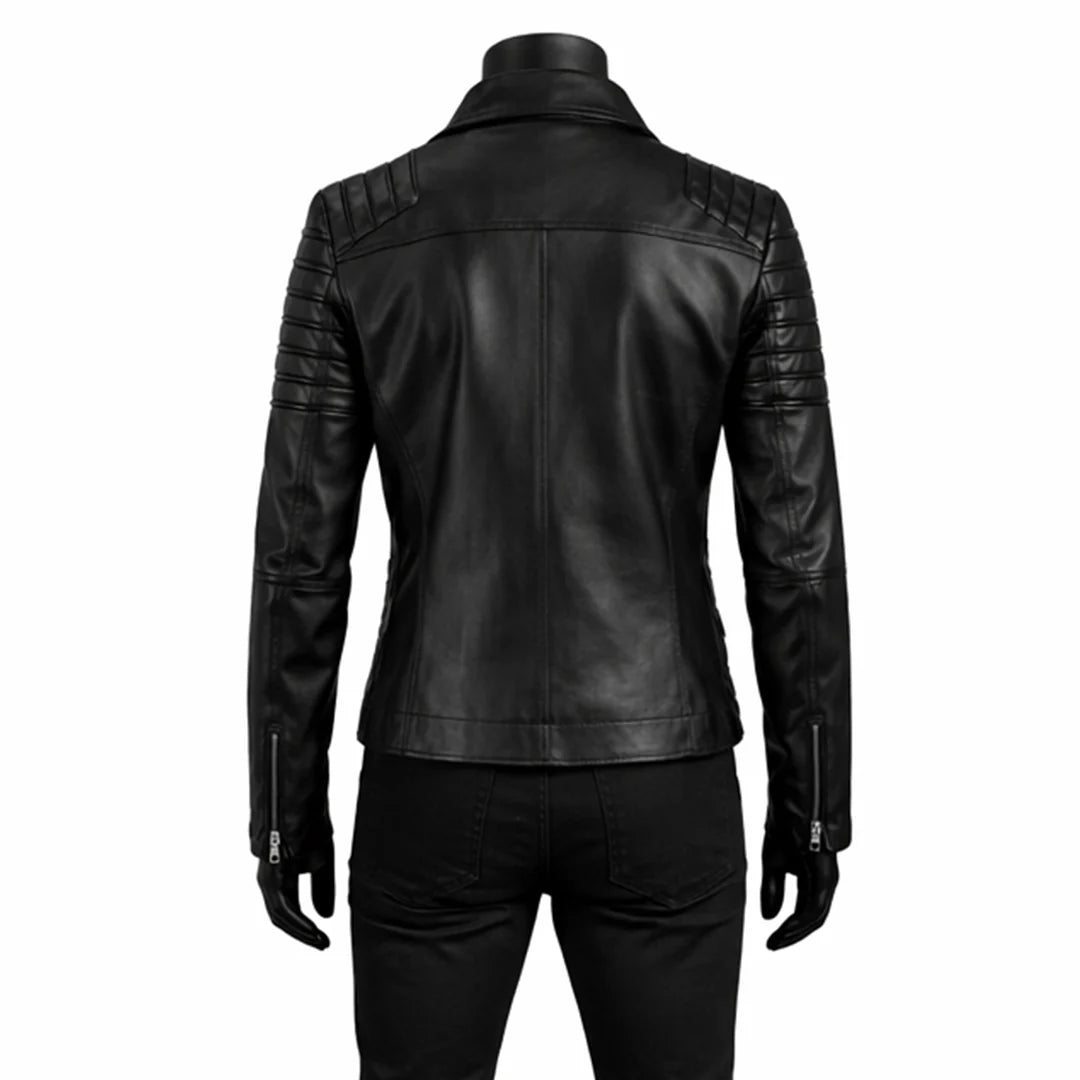 Women Racer Slim Fit Black Leather Jacket
