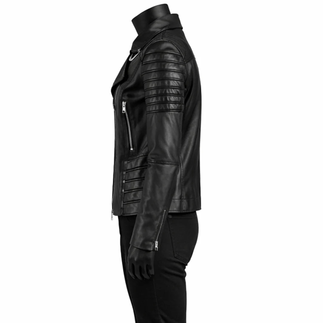 Women Racer Slim Fit Black Leather Jacket